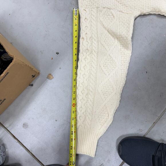 Vintage LL Bean Cable Knit Sweater Mens L Tall Beige Wool Fisherman Made in USA - Picture 5 of 7